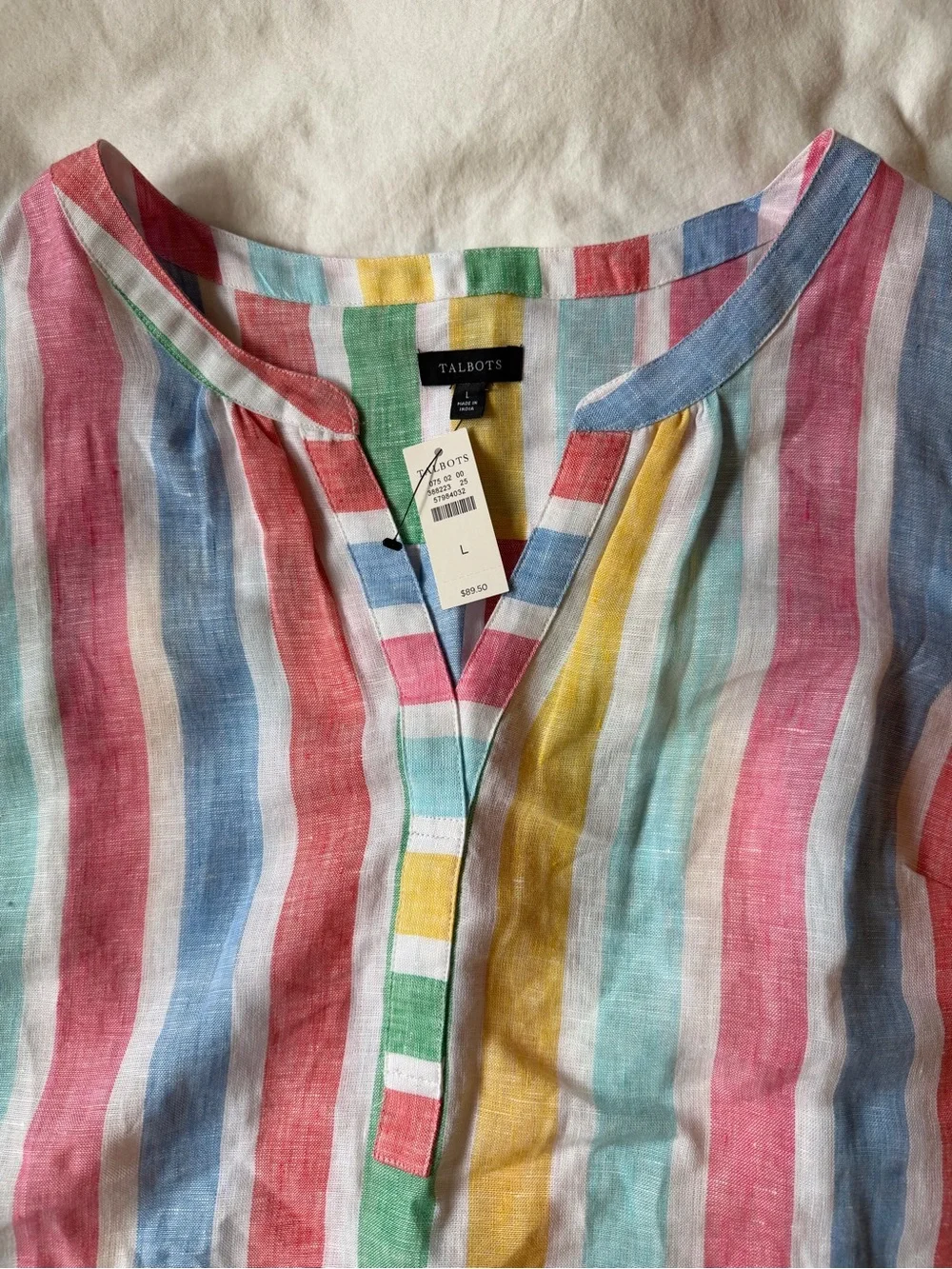 Talbots Multicolor Striped Sleeveless Linen Blend Top - Picture 4 of 5